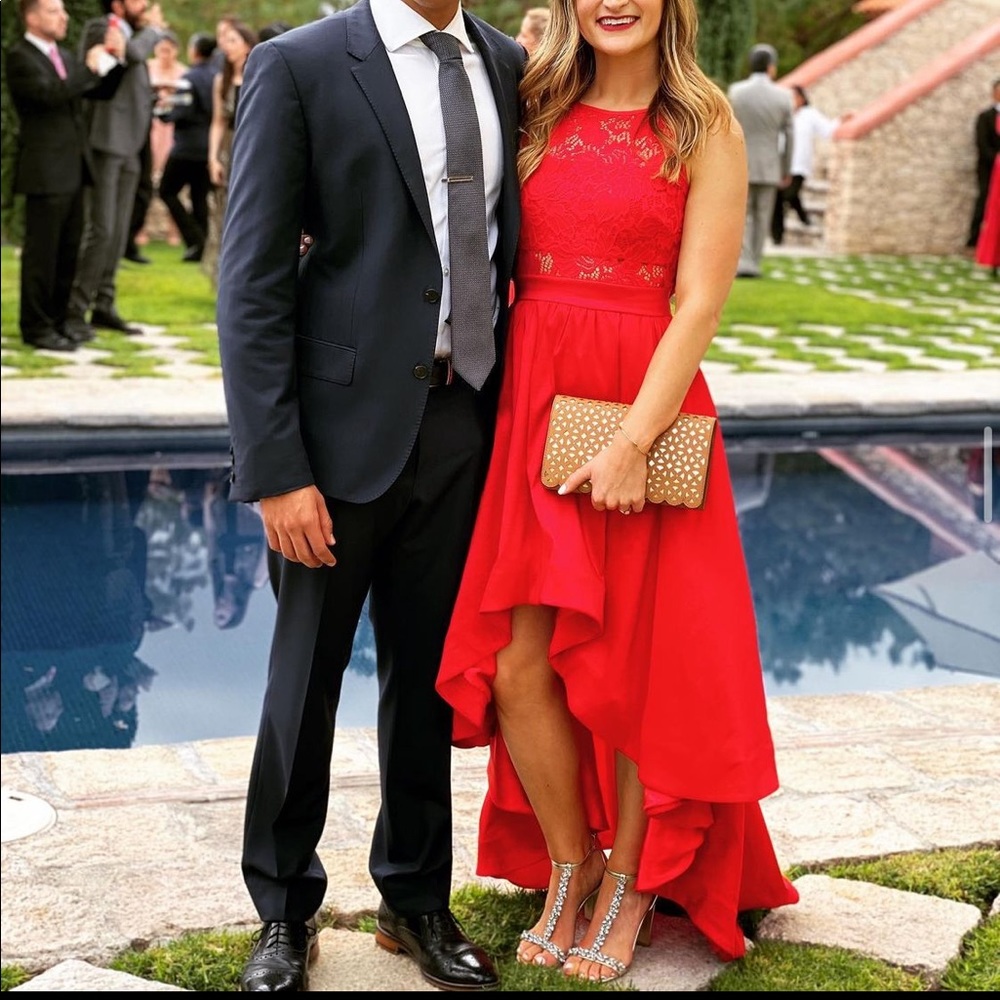 High Low Betsy Adams Red Formal Dress